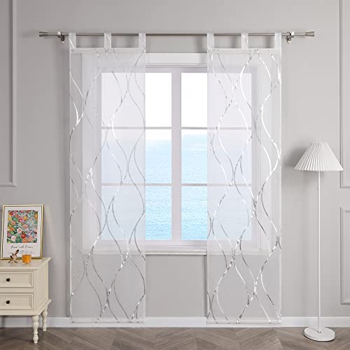 ESLIR Schiebegardinen Set 2er Flächenvorhänge Voile Gardinen mit Schlaufen Schiebevorhang Transparent Schlaufenschal Modern mit Wellen Muster Silber #1 BxH 57x225cm 2 Stück von ESLIR