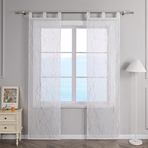 ESLIR Schiebegardinen Set 2er Flächenvorhänge Voile Gardinen mit Schlaufen Schiebevorhang Transparent Schlaufenschal Modern mit Wellen Muster Silber #2 BxH 57x175cm 2 Stück von ESLIR