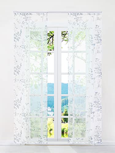 ESLIR Schiebegardinen Voile Flächenvorhänge Set 2er Gardinen mit Klettband Schiebevorhang Transparent Vorhang mit Blätter Muster Grau BxH 57x145cm 2 Stück ESLIR Schiebegardinen Voile Flächenvorhänge Set 2er Gardinen mit Klettband Schiebevorhang Transparent Vorhang mit Blätter Muster Grau BxH 57x145cm 2 Stück von ESLIR