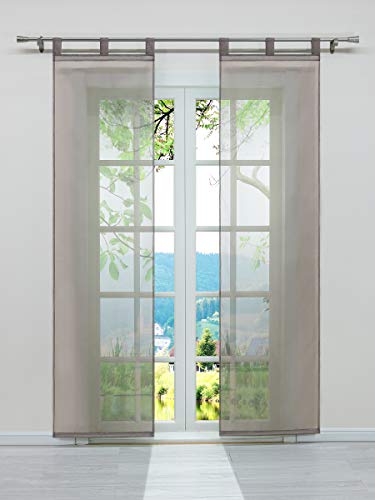 ESLIR Schiebegardinen Voile Flächenvorhänge Set 2er Gardinen mit Schlaufen Schiebevorhang Transparent Vorhang Uni Braun BxH 57x225cm 2 Stück von ESLIR
