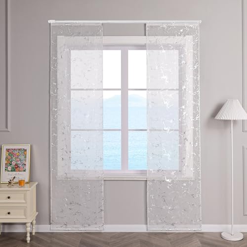 ESLIR Schiebegardinen Voile Flächenvorhänge Set 2er Schiebevorhang Modern Gardinen mit Klettband Gardinenschals Transparent Vorhang mit Silber Heißprägen Design #1 BxH 57x175cm 2 Stück ESLIR Schiebegardinen Voile Flächenvorhänge Set 2er Schiebevorhang Modern Gardinen mit Klettband Gardinenschals Transparent Vorhang mit Silber Heißprägen Design #1 BxH 57x175cm 2 Stück von ESLIR