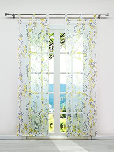 ESLIR Schiebegardinen Voile Flächenvorhänge Set 2er Schiebevorhang Modern Gardinen mit Schlaufen Transparent Vorhang Gelb BxH 57x225cm 2 Stück von ESLIR