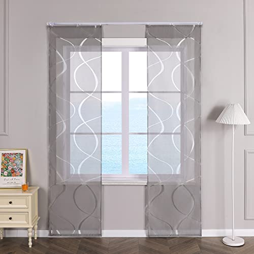 ESLIR Schiebegardinen Voile Flächenvorhänge Set 2er Schiebevorhang Wohnzimmer Gardinen mit Klettband Gardinenschals Transparent Vorhang Ausbrenner Grau BxH 57x225cm 2 Stück von ESLIR