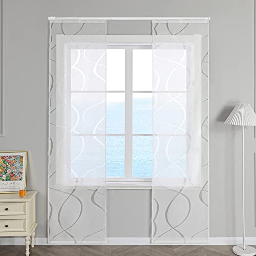 ESLIR Schiebegardinen Voile Flächenvorhänge Set 2er Schiebevorhang Wohnzimmer Gardinen mit Klettband Gardinenschals Transparent Vorhang Ausbrenner Weiß BxH 57x225cm 2 Stück von ESLIR