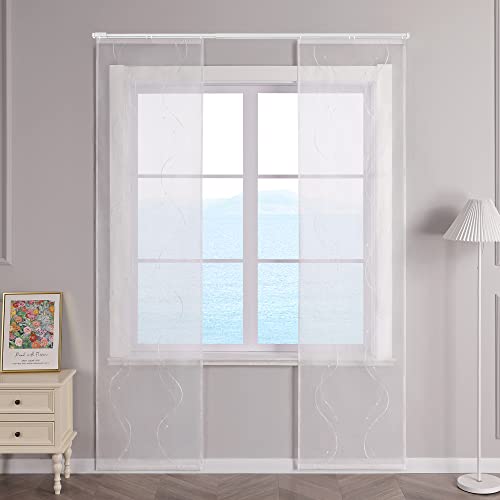 ESLIR Schiebegardinen Voile Flächenvorhänge Set 2er Schiebevorhang Wohnzimmer Gardinen mit Klettband Transparent Vorhang Bestickt Weiß BxH 57x145cm 2 Stück von ESLIR