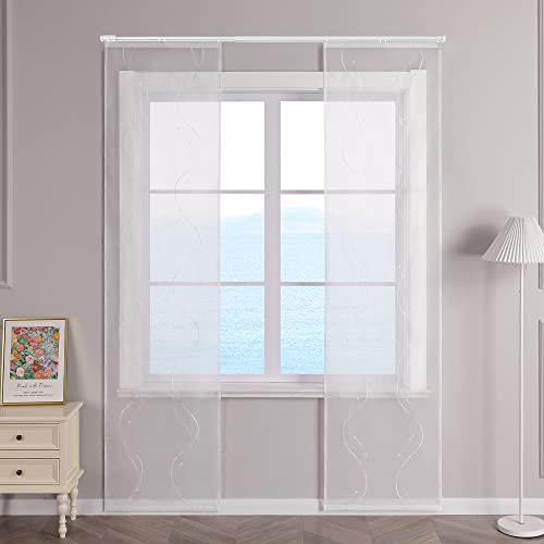 ESLIR Schiebegardinen Voile Flächenvorhänge Set 2er Schiebevorhang Wohnzimmer Gardinen mit Klettband Transparent Vorhang Bestickt Weiß BxH 57x245cm 2 Stück von ESLIR