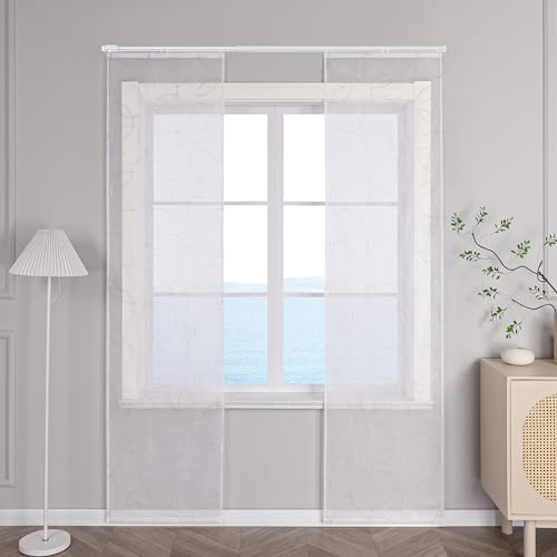 ESLIR Schiebegardinen Voile Flächenvorhänge Set 2er Schiebevorhang Wohnzimmer Gardinen mit Klettband Transparent Vorhang Kreisförmige Stickereimuster Violett BxH 57x245cm 2 Stück von ESLIR