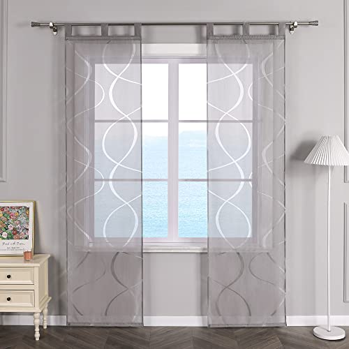 ESLIR Schiebegardinen Voile Flächenvorhänge Set 2er Schiebevorhang Wohnzimmer Gardinen mit Schlaufen Schlaufenschals Transparent Vorhang Ausbrenner Grau BxH 57x175cm 2 Stück von ESLIR