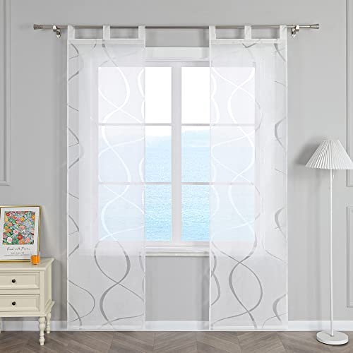 ESLIR Schiebegardinen Voile Flächenvorhänge Set 2er Schiebevorhang Wohnzimmer Gardinen mit Schlaufen Schlaufenschals Transparent Vorhang Ausbrenner Weiß BxH 57x145cm 2 Stück von ESLIR