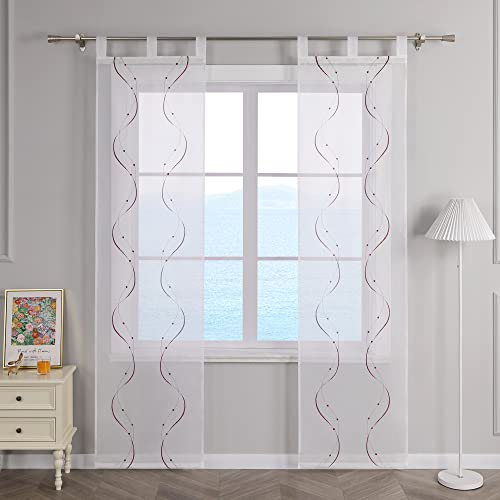 ESLIR Schiebegardinen Voile Flächenvorhänge Set 2er Schiebevorhang Wohnzimmer Gardinen mit Schlaufen Transparent Vorhang Bestickt Violett BxH 57x145cm 2 Stück von ESLIR