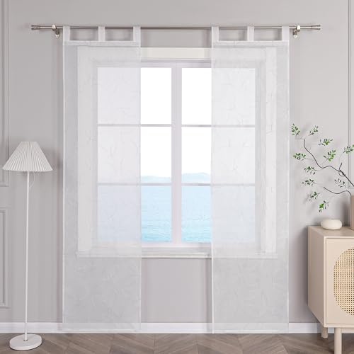 ESLIR Schiebegardinen Voile Flächenvorhänge Set 2er Schiebevorhang Wohnzimmer Gardinen mit Schlaufen Transparent Vorhang Kreisförmige Stickereimuster Grau BxH 57x225cm 2 Stück von ESLIR