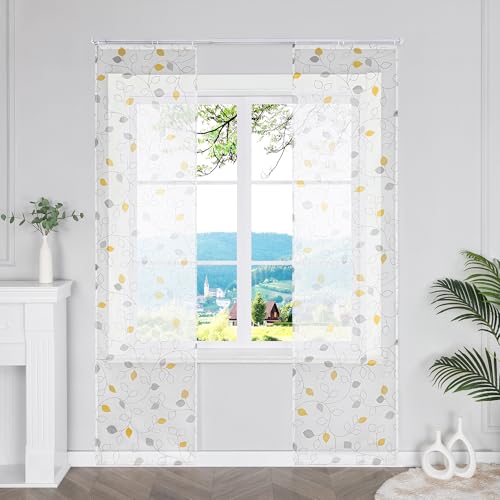 ESLIR Schiebegardinen Voile Flächenvorhänge Set 2er Schiebevorhang mit Klettschiene Wohnzimmer Gardinen mit Klettband Gardinenschals mit Buntem Blattmuster Gelb BxH 57x245cm 2 Stück ESLIR Schiebegardinen Voile Flächenvorhänge Set 2er Schiebevorhang mit Klettschiene Wohnzimmer Gardinen mit Klettband Gardinenschals mit Buntem Blattmuster Gelb BxH 57x245cm 2 Stück von ESLIR