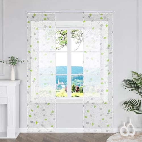 ESLIR Schiebegardinen Voile Flächenvorhänge Set 2er Schiebevorhang mit Klettschiene Wohnzimmer Gardinen mit Klettband Gardinenschals mit Buntem Blattmuster Grün BxH 57x245cm 2 Stück ESLIR Schiebegardinen Voile Flächenvorhänge Set 2er Schiebevorhang mit Klettschiene Wohnzimmer Gardinen mit Klettband Gardinenschals mit Buntem Blattmuster Grün BxH 57x245cm 2 Stück von ESLIR