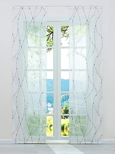 ESLIR Schiebegardinen Voile Flächenvorhänge Transparente Schiebevorhang Set 2er Gardinen mit Klettband Vorhang mit Wellen Muster Grau BxH 57x175cm 2 Stück von ESLIR