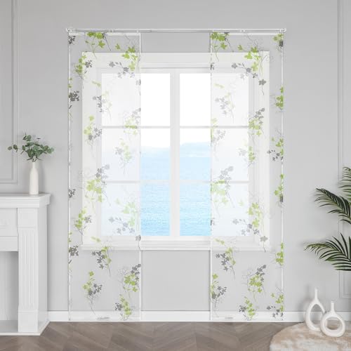 ESLIR Schiebegardinen Weiß Flächenvorhänge Set 2er Schiebevorhang mit Klettschiene Wohnzimmer Gardinen mit Klettband Gardinenschals Transparent mit Blumenmotiven Grün BxH 57x245cm 2 Stück ESLIR Schiebegardinen Weiß Flächenvorhänge Set 2er Schiebevorhang mit Klettschiene Wohnzimmer Gardinen mit Klettband Gardinenschals Transparent mit Blumenmotiven Grün BxH 57x245cm 2 Stück von ESLIR