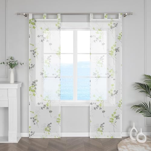 ESLIR Schiebegardinen Weiß Flächenvorhänge Set 2er Voile Schiebevorhang mit Schlaufen Wohnzimmer Schlaufenschals Gardinenschals Transparent mit Blumenmotiven Grün BxH 57x245cm 2 Stück ESLIR Schiebegardinen Weiß Flächenvorhänge Set 2er Voile Schiebevorhang mit Schlaufen Wohnzimmer Schlaufenschals Gardinenschals Transparent mit Blumenmotiven Grün BxH 57x245cm 2 Stück von ESLIR