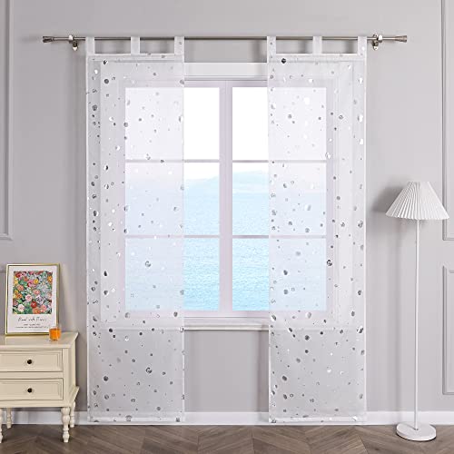 ESLIR Schiebegardinen Weiss Set 2er Flächenvorhänge mit Schlaufen Schiebevorhang Transparent Vorhänge Weiß Gardinen Voile Silber BxH 57x245cm 2 Stück von ESLIR