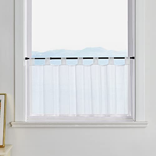ESLIR Voile Scheibengardine modern Bistrogardine Küche Gardinen Weiß Transparent Vorhänge mit Schlaufen Kurzgardine mit Vertikale Streifen HxB 60x90cm 1 Stück von ESLIR