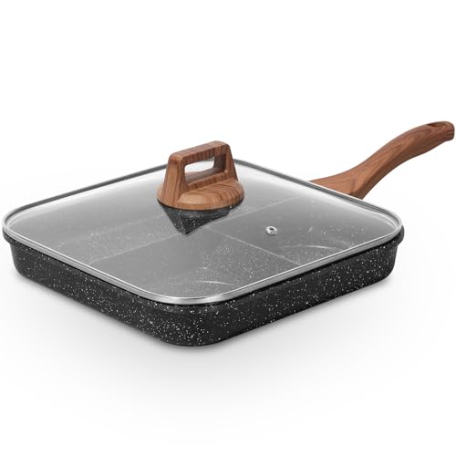 ESLITE LIFE 27,9 cm Antihaftbeschichtung 3 Abschnitte geteilte Frühstückspfanne Grillpfanne für Herdplatten mit Deckel, induktionsfähig, PFOA- und PTFE-frei von ESLITE LIFE