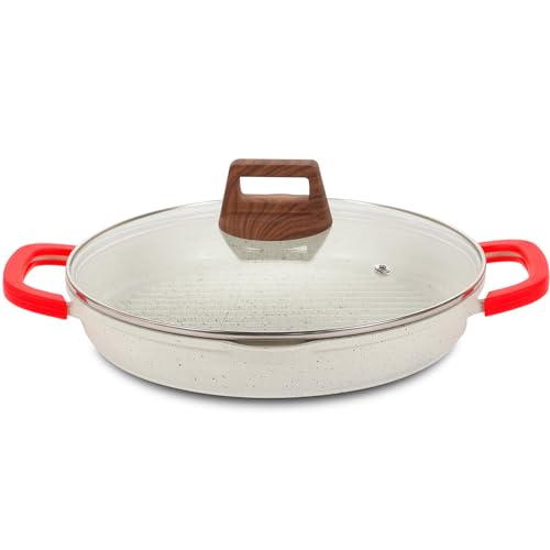 ESLITE LIFE Antihaftbeschichtete Grillpfanne für Herdplatten, 27,9 cm Keramikbeschichtung, runde Grillpfanne mit Ausgießern, kompatibel mit allen Herdarten (Gas, Elektro und Induktion), PFOA-frei, von ESLITE LIFE