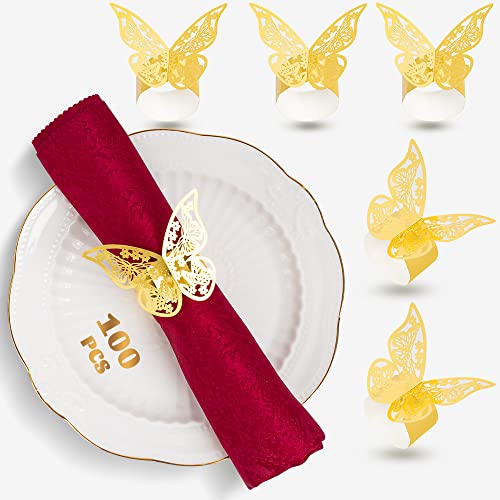 100 Stück Serviettenringe, lasergeschnitten, Schmetterlingsform, Folienpapier, Serviettenhalter für Hochzeiten, Partys, Servietten, Tischdekoration, Restaurant (Gold) von ESLOYSUN