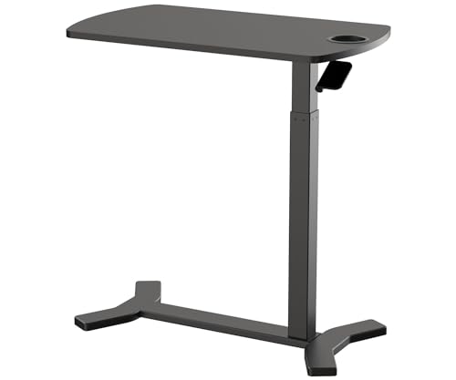 ESMART EACM-121BB 70 x 40 cm Schwarz mit Cupholder - Mobiler stufenlos pneumatisch höhenverstellbarer Beistelltisch 65-103 cm auf Rollen für Couch, Bett, Kinderzimmer und Homeoffice von ESMART