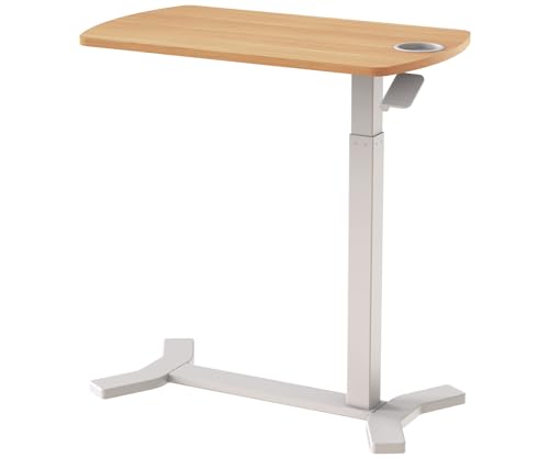 ESMART EACM-121WM 70 x 40 cm Ahorn Dekor mit Cupholder - Mobiler stufenlos pneumatisch höhenverstellbarer Beistelltisch 65-103 cm auf Rollen für Couch, Bett, Kinderzimmer und Homeoffice von ESMART