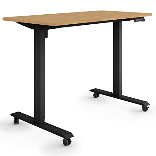 ESMART Germany ETX-121BBA 120x60cm Bambus Dekor Ergonomischer Steh-Sitz-Schreibtisch auf Rollen Stufenlos elektrisch höhenverstellbar 78,5-128,5cm 3 x Memory USB Ladeport Aktivitätserinnerung von ESMART
