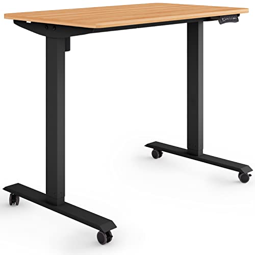 ESMART Germany ETX-121BM 100x60cm Ahorn Dekor Ergonomischer Steh-Sitz-Schreibtisch auf Rollen Stufenlos elektrisch höhenverstellbar 78,5-128,5cm 3 x Memory USB Ladeport Aktivitätserinnerung von ESMART