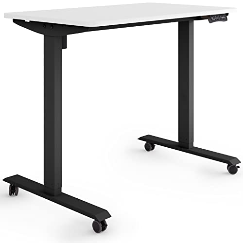 ESMART Germany ETX-121BW 100x60cm Weiß Ergonomischer Steh-Sitz-Schreibtisch auf Rollen Stufenlos elektrisch höhenverstellbar 78,5-128,5cm 3 x Memory USB Ladeport Aktivitätserinnerung von ESMART
