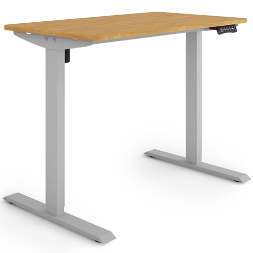 ESMART Germany ETX-121GBA 100x60cm Bambus Dekor Ergonomischer Steh-Sitz-Schreibtisch Stufenlos elektrisch höhenverstellbar 73,5-123,5cm 3x Memory Aktivitätserinnerung Soft-Start/Stopp Schnelle Montage von ESMART