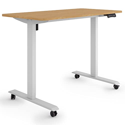 ESMART Germany ETX-121GBA 120x60cm Bambus Dekor Ergonomischer Steh-Sitz-Schreibtisch auf Rollen Stufenlos elektrisch höhenverstellbar 78,5-128,5cm 3X Memory Aktivitätserinnerung Soft-Start/Stopp von ESMART