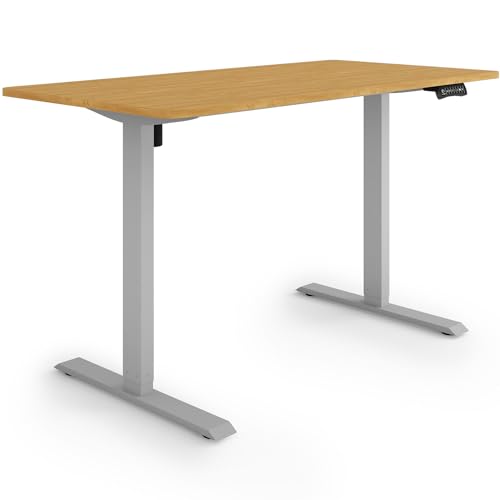 ESMART Germany ETX-121GBA 140x70cm Bambus Dekor Ergonomischer Steh-Sitz-Schreibtisch Stufenlos elektrisch höhenverstellbar 73,5-123,5cm 3x Memory Aktivitätserinnerung Soft-Start/Stopp Schnelle Montage von ESMART