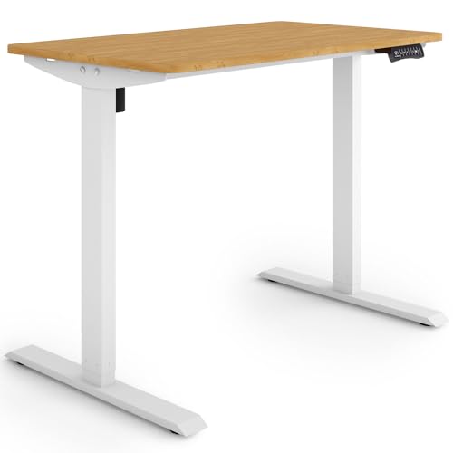ESMART Germany ETX-121WBA 100x60cm Bambus Dekor Ergonomischer Steh-Sitz-Schreibtisch Stufenlos elektrisch höhenverstellbar 73,5-123,5cm 3x Memory Aktivitätserinnerung Soft-Start/Stopp Schnelle Montage von ESMART