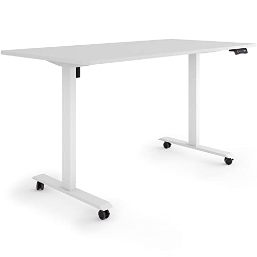 ESMART Germany ETX-121WG 160x80cm Hellgrau Ergonomischer Steh-Sitz-Schreibtisch auf Rollen Stufenlos elektrisch höhenverstellbar 78,5-128,5cm 3 x Memory Aktivitätserinnerung Soft-Start/Stopp von ESMART