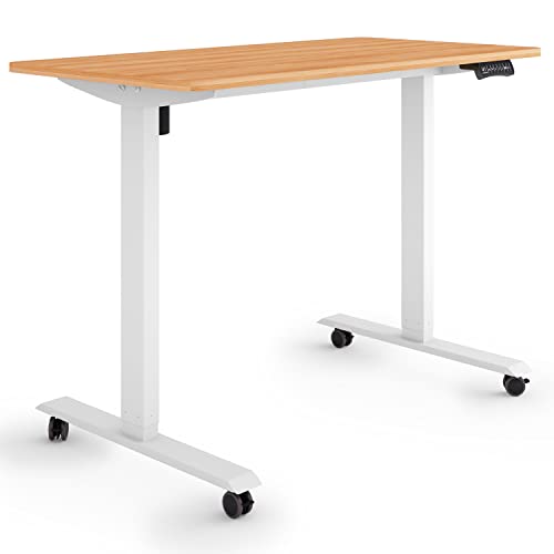 ESMART Germany ETX-121WM 120x60cm Ahorn Dekor Ergonomischer Steh-Sitz-Schreibtisch auf Rollen Stufenlos elektrisch höhenverstellbar 78,5-128,5cm 3X Memory Aktivitätserinnerung Soft-Start/Stopp von ESMART