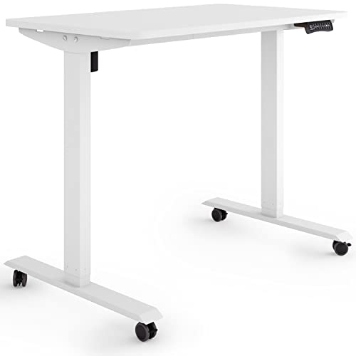 ESMART Germany ETX-121WW 100x60cm Weiß Ergonomischer Steh-Sitz-Schreibtisch auf Rollen Stufenlos elektrisch höhenverstellbar 78,5-128,5cm 3X Memory Aktivitätserinnerung Soft-Start/Stopp von ESMART