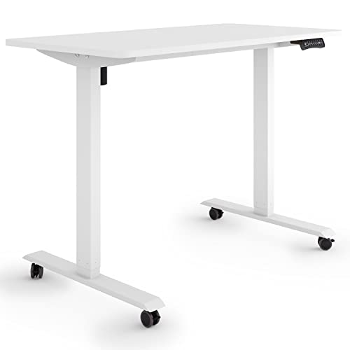 ESMART Germany ETX-121WW 120x60cm Weiß Ergonomischer Steh-Sitz-Schreibtisch auf Rollen Stufenlos elektrisch höhenverstellbar 78,5-128,5cm 3X Memory Aktivitätserinnerung Soft-Start/Stopp von ESMART