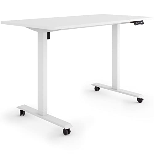 ESMART Germany ETX-121WW 140x70cm Weiß Ergonomischer Steh-Sitz-Schreibtisch auf Rollen Stufenlos elektrisch höhenverstellbar 78,5-128,5cm 3X Memory Aktivitätserinnerung Soft-Start/Stopp von ESMART