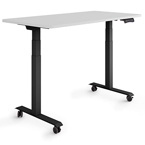 ESMART Germany EZX-132BG 120x60cm Hellgrau Ergonomischer Steh-Sitz-Schreibtisch auf Rollen Stufenlos elektrisch höhenverstellbar 65,5-130,5 cm 3 x Memory Aktivitätserinnerung Schnelle Montage von ESMART