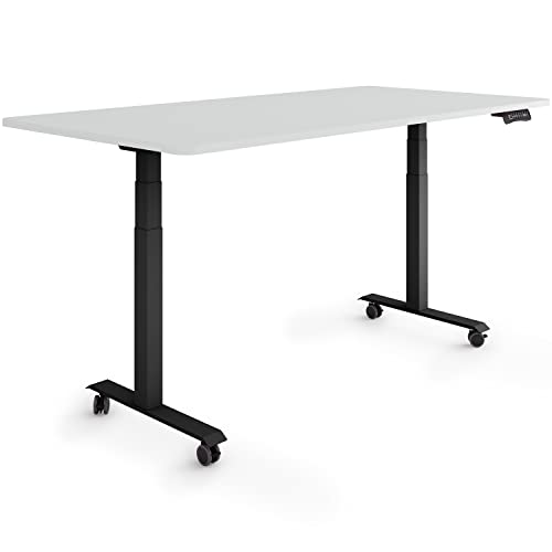 ESMART Germany EZX-132BG 160x80cm Hellgrau Ergonomischer Steh-Sitz-Schreibtisch auf Rollen Stufenlos elektrisch höhenverstellbar 65,5-130,5 cm 3 x Memory Aktivitätserinnerung Schnelle Montage von ESMART