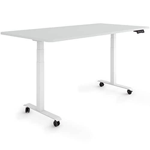 ESMART Germany EZX-132WG 160x80cm Hellgrau Ergonomischer Steh-Sitz-Schreibtisch auf Rollen Stufenlos elektrisch höhenverstellbar 65,5-130,5 cm 3 x Memory Aktivitätserinnerung Schnelle Montage von ESMART