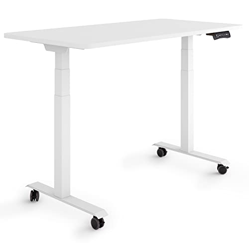 ESMART Germany EZX-132WW 120x60cm Weiß Ergonomischer Steh-Sitz-Schreibtisch auf Rollen Stufenlos elektrisch höhenverstellbar 65,5-130,5 cm 3 x Memory Aktivitätserinnerung von ESMART