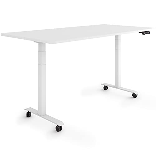 ESMART Germany EZX-132WW 160x80cm Weiß Ergonomischer Steh-Sitz-Schreibtisch auf Rollen Stufenlos elektrisch höhenverstellbar 65,5-130,5 cm 3 x Memory Aktivitätserinnerung von ESMART