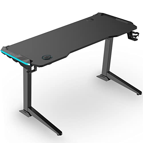 ESMART Germany GTX-121 125x60cm Schwarz Carbon Ergonomischer Steh-Sitz-Gaming-Schreibtisch Stufenlos höhenverstellbar 72-121 cm RGB Beleuchtung Integrierte Steuereinheit Kopfhörerhalter Getränkehalter von ESMART
