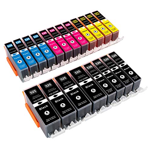 20 komp. Drucker Patronen mit Chip für Canon PGI-525BK CLI-526BK CLI-526C CLI-526M CLI-526Y, 4 x schwarz 4 x photoschwarz 4 x blau 4 x rot 4 x gelb von ESMONLINE