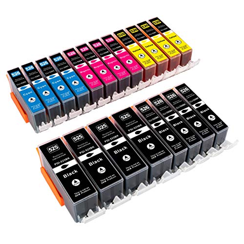 20 komp. Drucker Patronen mit Chip für Canon PGI-525BK CLI-526BK CLI-526C CLI-526M CLI-526Y, 4 x schwarz 4 x photoschwarz 4 x blau 4 x rot 4 x gelb von ESMONLINE