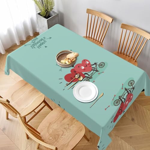 ESNAIUVCD Tischdecke mit Aufdruck "Two Hearts Fall In Love On Bicycle Print", auslaufsicherer, strukturierter Stoff, für Innen- und Außenbereich und Feiern ESNAIUVCD Tischdecke mit Aufdruck "Two Hearts Fall In Love On Bicycle Print", auslaufsicherer, strukturierter Stoff, für Innen- und Außenbereich und Feiern von ESNAIUVCD