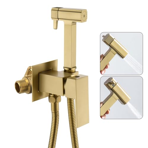 Bidet Handbrause für Toilette Armaturen WC, Bidet Handbrause Set mit Dual-Modus (Jet/Stream) Messing Handbrause Toilette Wandhalterung für Waschbecken Bad Küche, 1.2M Schlauch, Gebürstetes Gold von ESOP