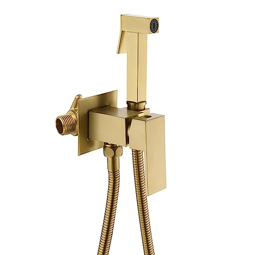 ESOP Bidet Handbrause Toilette Gebürstetes Gold Messing Bidet Handbrause Sprayer für Bidet Armaturen WC, Bidet Brause Sprayer Kit Warmes und Kaltes Wasser Hand Bidet Sprayer mit 1.5m Brauseschlauch von ESOP